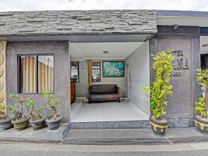 a group of potted plants sitting on a porch at Hotel Diana 1 in Denpasar