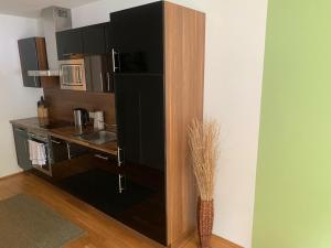 a kitchen with a counter with a sink and a microwave at Obertauern Fewo Top 12 by Kamper in Obertauern