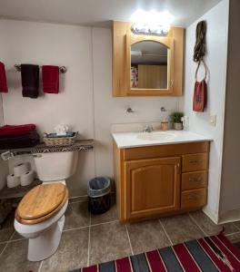 a bathroom with a toilet and a sink at JMA Bunkhouse in Riverton