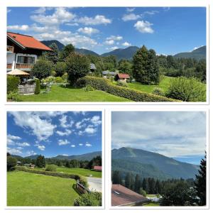 three different views of a house and a mountain at Ferienwohnung Anna in Reit