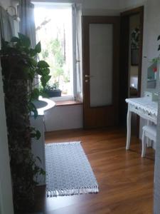 a room with a door and a window and a rug at Casa Criss in Brentonico