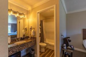 un bagno con lavandino, water e specchio di Cedars Resort a Sedona
