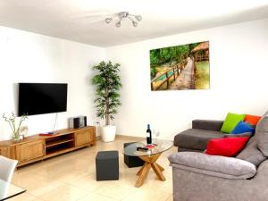 ein Wohnzimmer mit einem Sofa und einem TV in der Unterkunft La Posada del Centro in Denia