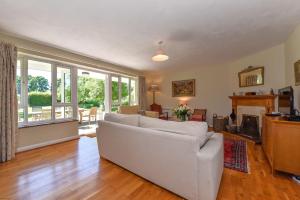 a living room with a couch and a fireplace at Bell Meadow in Coldwaltham