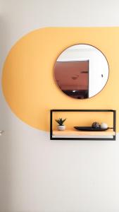a mirror on a wall with a shelf with a plant at Amanecer del Fuego II in Ushuaia