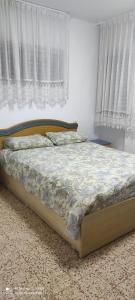1 cama en un dormitorio con ventana en Apartments Haagna en Ashdod