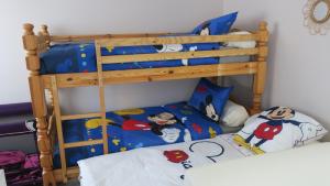 a bunk bed with sonic the hedgehog beds in a room at Le Debussy 5 personnes, lit bébé, balcon, parking privé gratuit in Chessy +46 photos