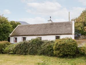 un cottage bianco con tetto di paglia di The Thatched Cottage a Liscarney