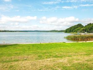 uitzicht op een meer met groen gras en bomen bij 5 person holiday home in Ry in Ry