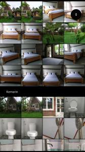 a collage of photos of a bed and a house at Green Haven Homestay in Tetebatu