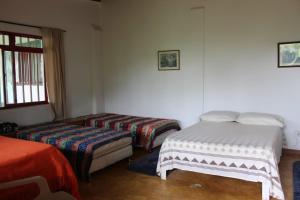 a bedroom with two beds and a window at Alojamiento Rural Café Yarumo in Buenavista