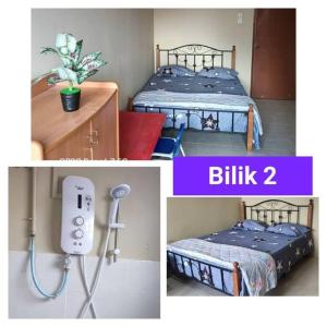 een collage van foto's van een slaapkamer met een bed bij *IA D'CHATIN HOMESTAY MENTAKAB* in Mentekab