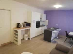 una pequeña cocina con encimera y microondas en Apartments with a swimming pool Motovun - Bataji, Central Istria - Sredisnja Istra - 7069, en Motovun