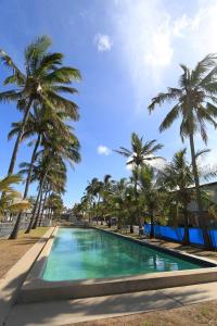 a swimming pool with palm trees in the background at Central Tourist Park in Mackay