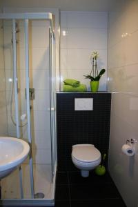 a bathroom with a toilet and a sink at Apartment Ardi in Filderstadt