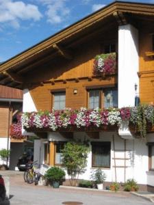 a building with flower boxes on the side of it at Arenablick in Zell am Ziller