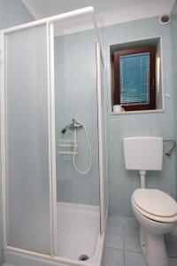 uma casa de banho com um chuveiro e um WC. em Apartments with a parking space Peroj, Fazana - 7254 em Vodnjan