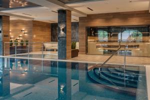 亞列姆切的住宿－Ведмежа гора Panorama Spa Resort，酒店大堂的游泳池
