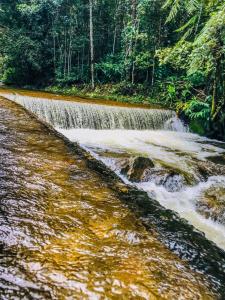 una cascada en un camino junto a un río en Pousada Santa Clara, en Visconde De Maua