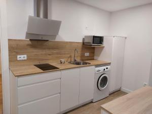 a kitchen with a sink and a washing machine at Casa Korrontxas in Murieta