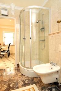 a bathroom with a shower and a toilet and a sink at Luxury villa with a swimming pool Ripenda, Labin - 7360 in Labin