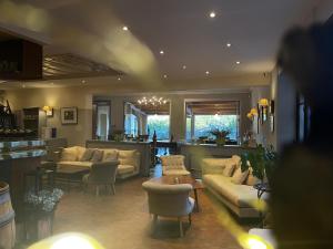 瓦隆蓬達克的住宿－Hotel Berneron，带沙发的大客厅和厨房