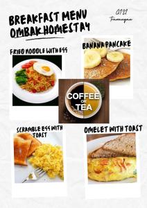 un collage de fotos de las comidas del desayuno y la comida en Ombak Homestay, en Gili Trawangan