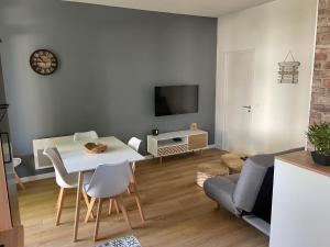 Televízia a/alebo spoločenská miestnosť v ubytovaní Le P'tit Montjoux - Appart avec Jardin proche gare