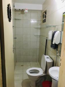 a bathroom with a toilet and a sink at Apartamento para temporada perto do aeroporto de Brasilia in Brasilia