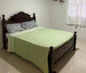 a bedroom with a bed with a green comforter at Charming 1-Bed House in Georgetown in Georgetown