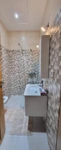 een badkamer met een wastafel en een douche bij Riadh Andalous: Superbe S+2 in Ariana