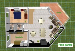 a floor plan of a small house with furniture at Pension Nea Marin in Măgura