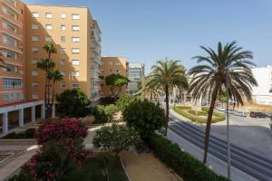 vistas a una calle con palmeras y flores en MAREAS Family Home by Cadiz4Rentals en Cádiz