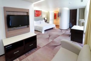 um quarto de hotel com uma televisão e uma cama em Holiday Inn Hotel & Suites Mexico Medica Sur, an IHG Hotel em Cidade do México