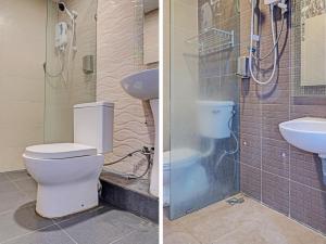 two pictures of a bathroom with a toilet and a sink at OYO 89840 69 Room 4 Stay in Sibu