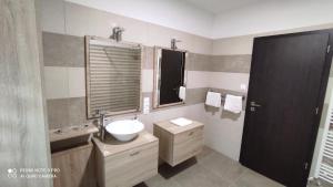 a bathroom with a sink and a mirror at Lővér Vendégház Sopron in Sopron +10 photos