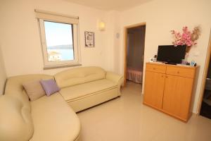 a living room with a couch and a television at Apartments by the sea Valun, Cres - 8086 in Valun