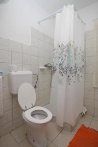 łazienka z toaletą i zasłoną prysznicową w obiekcie Apartments with a parking space Sali, Dugi otok - 8152 w mieście Sali