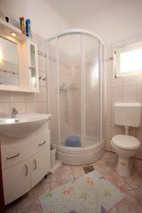 ein Badezimmer mit Dusche, Toilette und Waschbecken in der Unterkunft Apartments with WiFi Ilovik, Losinj - 8078 in Ilovik