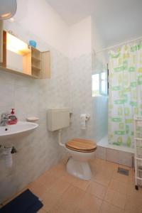 a bathroom with a toilet and a sink and a shower at Apartments by the sea Luka, Dugi otok - 8151 in Luka