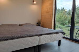 1 dormitorio con cama y ventana grande en W dolinie Rocha en Krasnobród