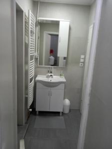 a bathroom with a sink and a mirror at Apartmani Dubrava 3 in Zagreb +4 photos