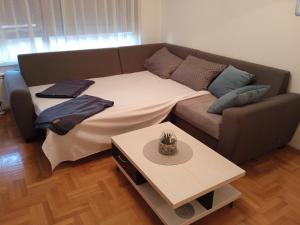 1 sofá y 1 cama en la sala de estar. en Apartment Lazarus Banja Luka, en Banja Luka