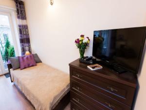 una camera da letto con cassettiera e TV a schermo piatto di Vanilla Apartment 2 a Cracovia