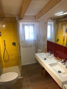 een badkamer met een toilet, een wastafel en een douche bij STAZZU LU CHISSONI in Luogosanto