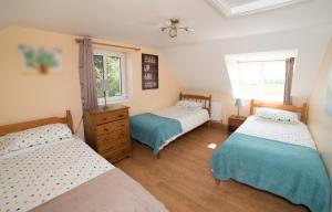 a bedroom with two twin beds and a window at Ballygown Cottage in Torpys Cross Roads