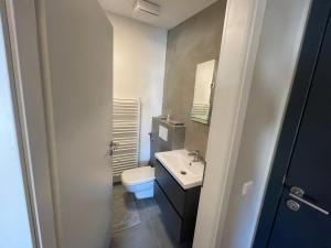 a bathroom with a toilet and a sink at L'Imeri Residence in Reilingen