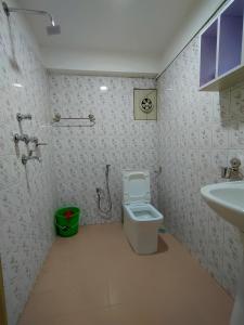 a bathroom with a toilet and a sink at Thamel Central Apartment in Kathmandu