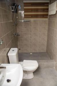 uma casa de banho com um WC, um lavatório e um chuveiro em William Ofori-Atta Fie em Acra