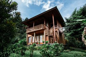 a wooden house in the middle of a forest at Munduk Menir Villas in Munduk